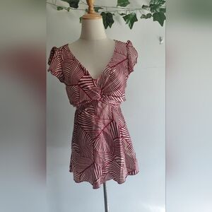 Red and White Patterned Shirt Satin Feel